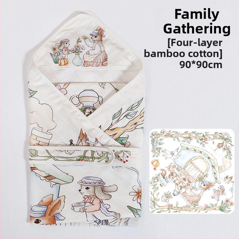 Naujagimio įvyniojimo pledas iš bambuko pluošto, vasarinė lengva versija, iki 0,5 kg, karikatūrų dizainas