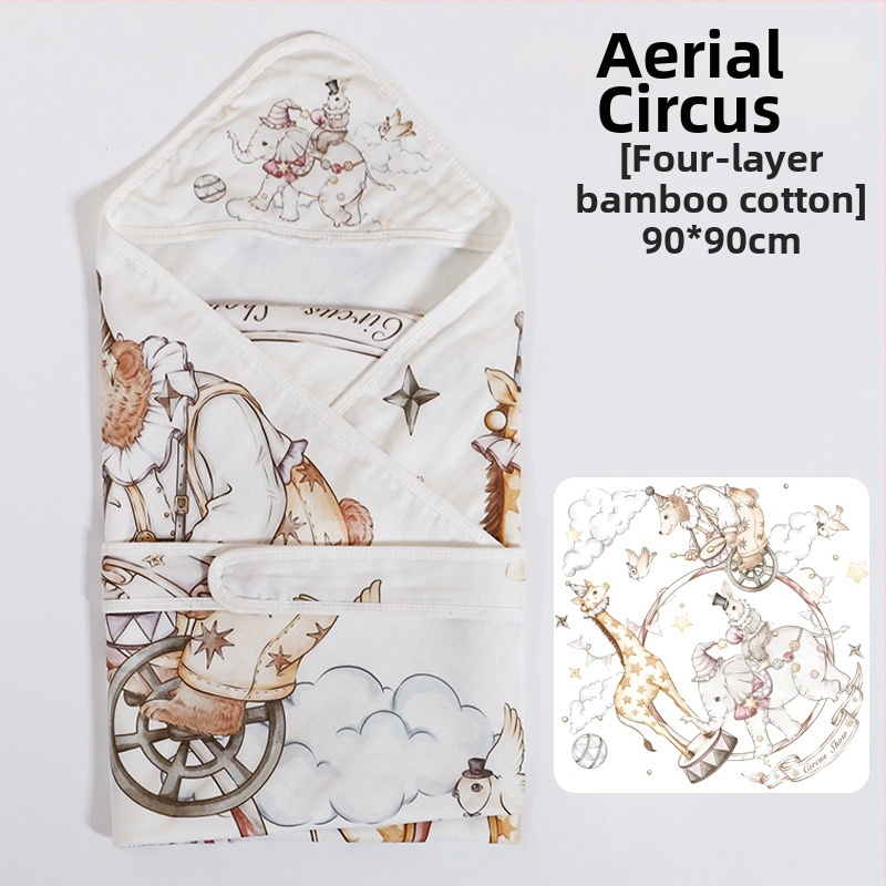 Naujagimio įvyniojimo pledas iš bambuko pluošto, vasarinė lengva versija, iki 0,5 kg, karikatūrų dizainas