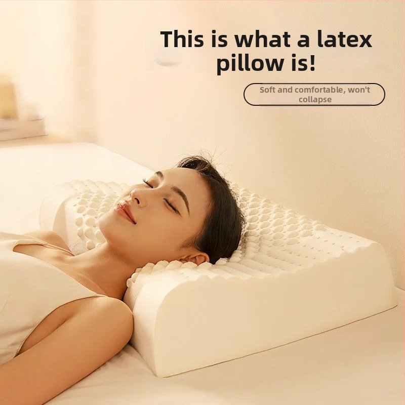 Natūralus latekso pagalvė kaklo atramim, stačiakampio formos, latekso turinys 90% ar daugiau, megztas užvalkalas