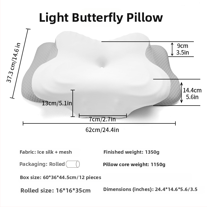 Atminties putų kaklo pagalvė, drugelio formos, ledinio šilko audinys, svoris 0.5–1.0 kg
