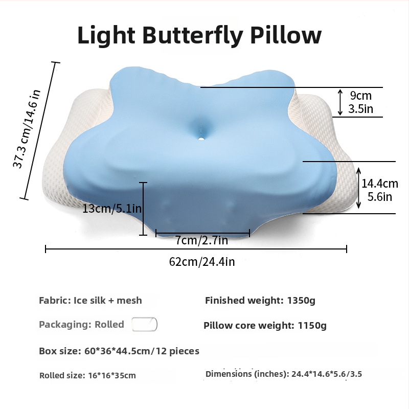 Atminties putų kaklo pagalvė, drugelio formos, ledinio šilko audinys, svoris 0.5–1.0 kg