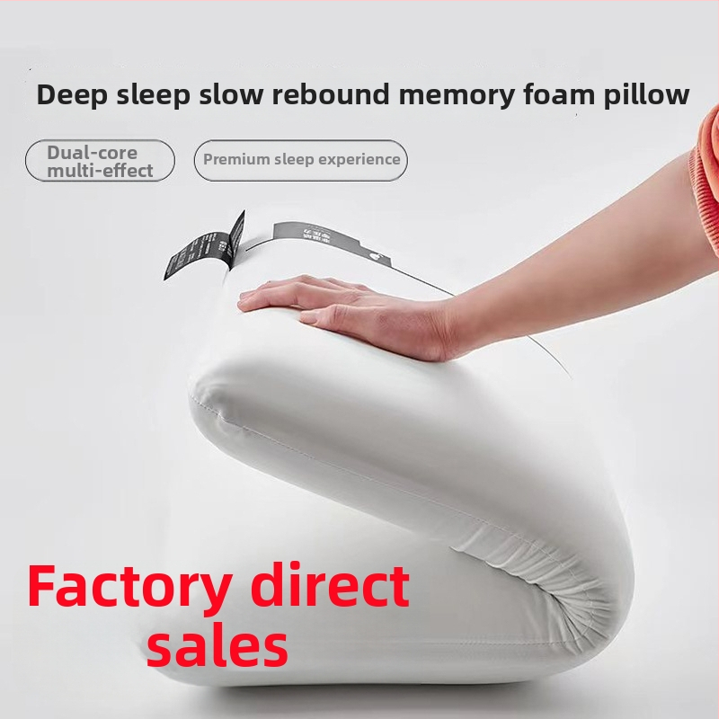 Atminties putų pagalvė - stačiakampio formos, atminties putų branduolys, užpildas poliuretano puta, dangos iš poliesterio pluošto, 3D pjovimas, vieno sluoksnio konstrukcija