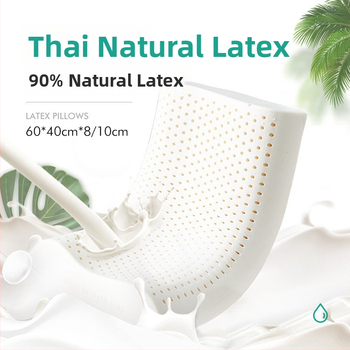 Latekso pagalvė — natūralus lateksas, stačiakampė forma, pagalvės audinys iš 100% medvilnės, latekso kiekis virš 90%, suaugusiems