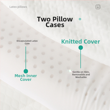 Latekso pagalvė — natūralus lateksas, stačiakampė forma, pagalvės audinys iš 100% medvilnės, latekso kiekis virš 90%, suaugusiems