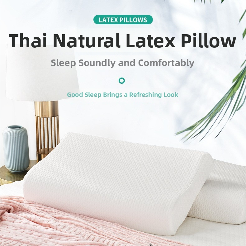Latekso pagalvė — natūralus lateksas, stačiakampė forma, pagalvės audinys iš 100% medvilnės, latekso kiekis virš 90%, suaugusiems