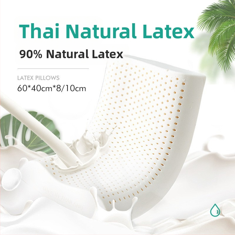 Latekso pagalvė — natūralus lateksas, stačiakampė forma, pagalvės audinys iš 100% medvilnės, latekso kiekis virš 90%, suaugusiems