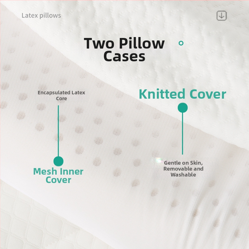 Latekso pagalvė — natūralus lateksas, stačiakampė forma, pagalvės audinys iš 100% medvilnės, latekso kiekis virš 90%, suaugusiems