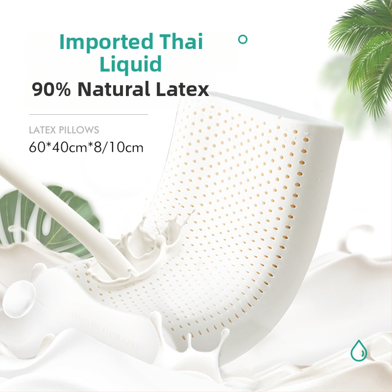 Latekso pagalvė — natūralus lateksas, stačiakampė forma, pagalvės audinys iš 100% medvilnės, latekso kiekis virš 90%, suaugusiems