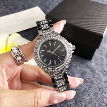 Популярен експортен часовник, лек луксозен златен дамски часовник, бял циферблат, изцяло диамантен, дизайн със стоманена каишка, дамски кварцов часовник със звезден мотив