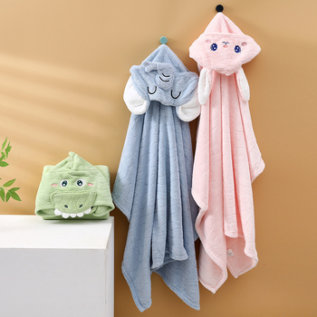 Shu Peng Kapucė prisidengimo vaikų vonios rankšluostis su gyvūno galvos forma, mikropluoštas, koralinis pluoštas, 200–300 g