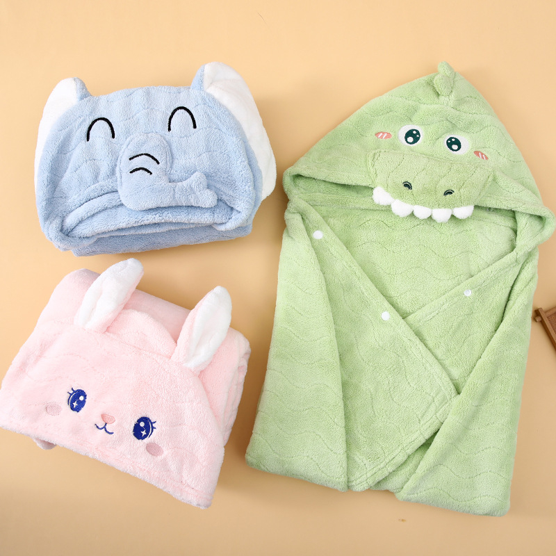 Shu Peng Kapucė prisidengimo vaikų vonios rankšluostis su gyvūno galvos forma, mikropluoštas, koralinis pluoštas, 200–300 g
