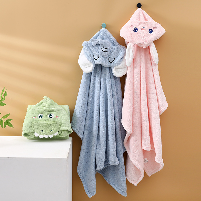 Shu Peng Kapucė prisidengimo vaikų vonios rankšluostis su gyvūno galvos forma, mikropluoštas, koralinis pluoštas, 200–300 g
