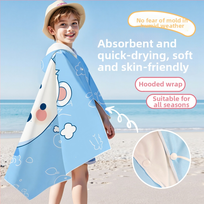 Laste kiirelt kuivav kappe-rätik ujumiseks, kahekülgse sametiga, 200–300 g