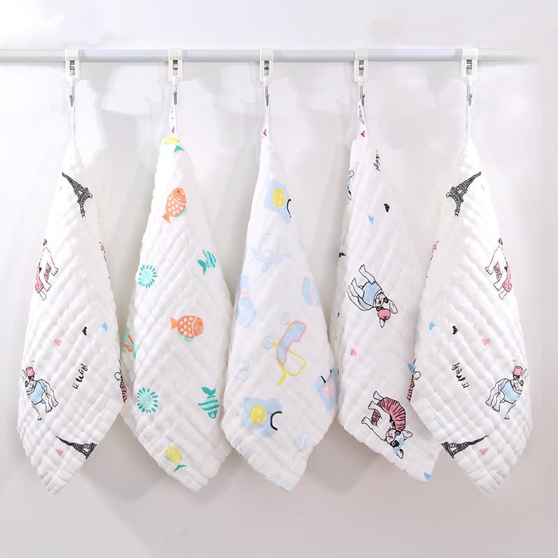 Kūdikių 100% medvilniniai marlės rankšluostėliai veidui, 5 vnt., minkšti kvadratiniai rankšluostėliai, greitas įsisavinimas 5–10 s