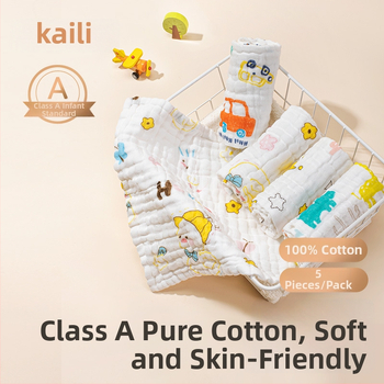 Kūdikio kvadratinės medvilninės gaze rankšluosčiai, šukuotas siūlas, siūtas kraštas, 40 g, absorbcija 0–5 s