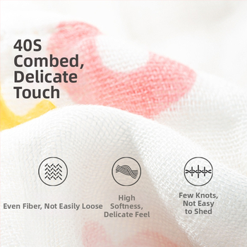 Kūdikio kvadratinės medvilninės gaze rankšluosčiai, šukuotas siūlas, siūtas kraštas, 40 g, absorbcija 0–5 s