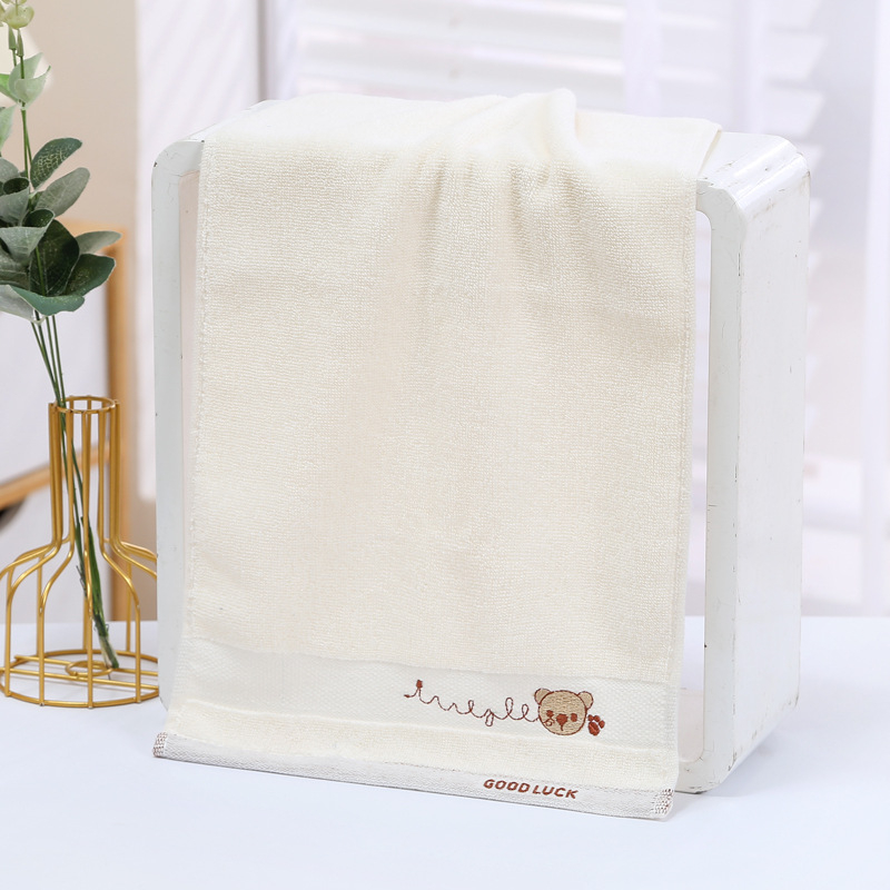 Kūdikių ir vaikų medvilninis rankšluostis su minkštu siuvinėjimu, sugeriantis rankšluostis veidui ir plaukams – gryna medvilnė, 32s siūlai, siuvinėjimas, paprasta pynė, 50–80 g