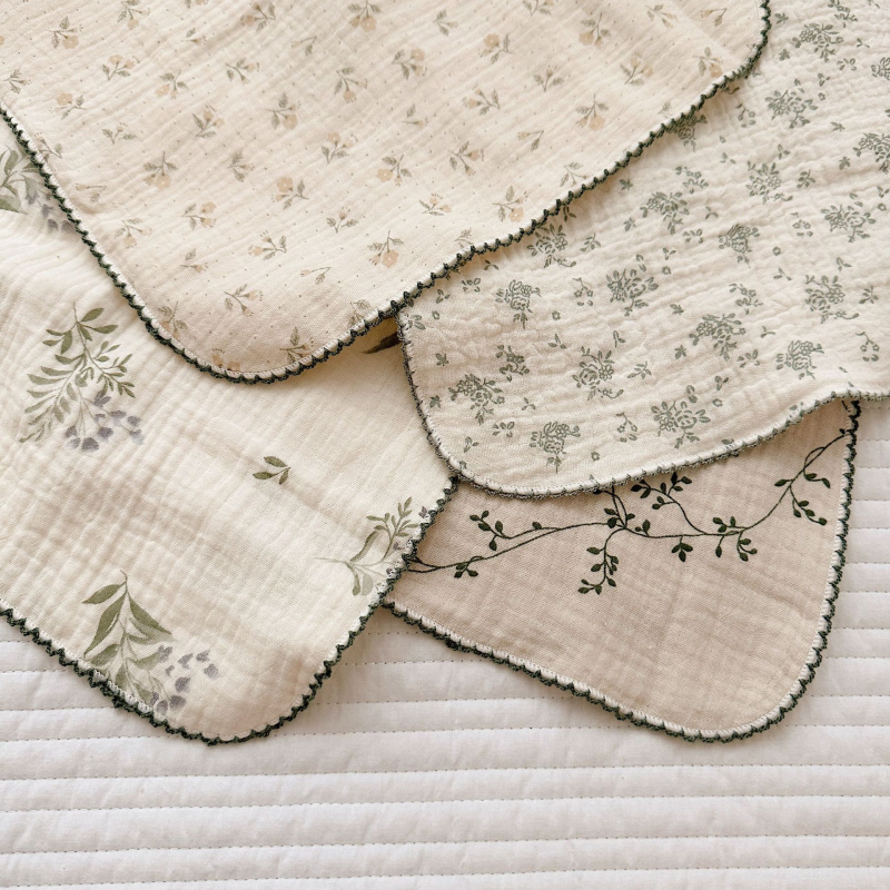 Prosop de față pentru bebeluși, tifon din bumbac 100%, imprimeu floral, formă pătrată moale, 120–140 g