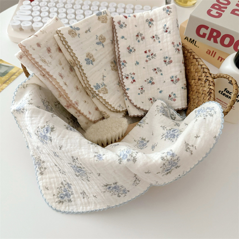 Prosop de față pentru bebeluși, tifon din bumbac 100%, imprimeu floral, formă pătrată moale, 120–140 g