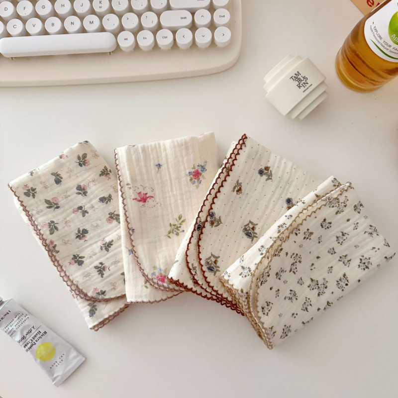 Prosop de față pentru bebeluși, tifon din bumbac 100%, imprimeu floral, formă pătrată moale, 120–140 g