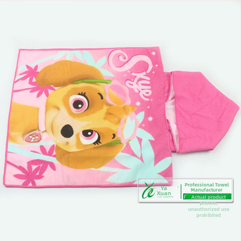 Vaikų gobtuvinis rankšluostis iš superfinio pluošto su reaktyviu spaudiniu karikatūros dizainas, svoris 200-300 g, 150D polieteris, pritaikomi raštai