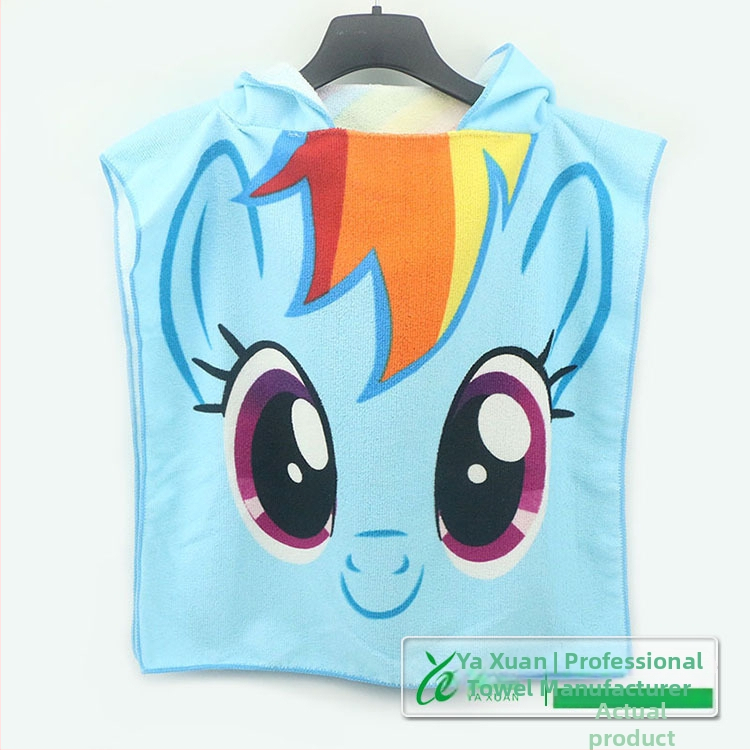 Vaikų gobtuvinis rankšluostis iš superfinio pluošto su reaktyviu spaudiniu karikatūros dizainas, svoris 200-300 g, 150D polieteris, pritaikomi raštai