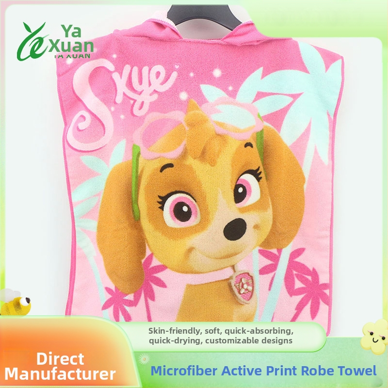 Vaikų gobtuvinis rankšluostis iš superfinio pluošto su reaktyviu spaudiniu karikatūros dizainas, svoris 200-300 g, 150D polieteris, pritaikomi raštai