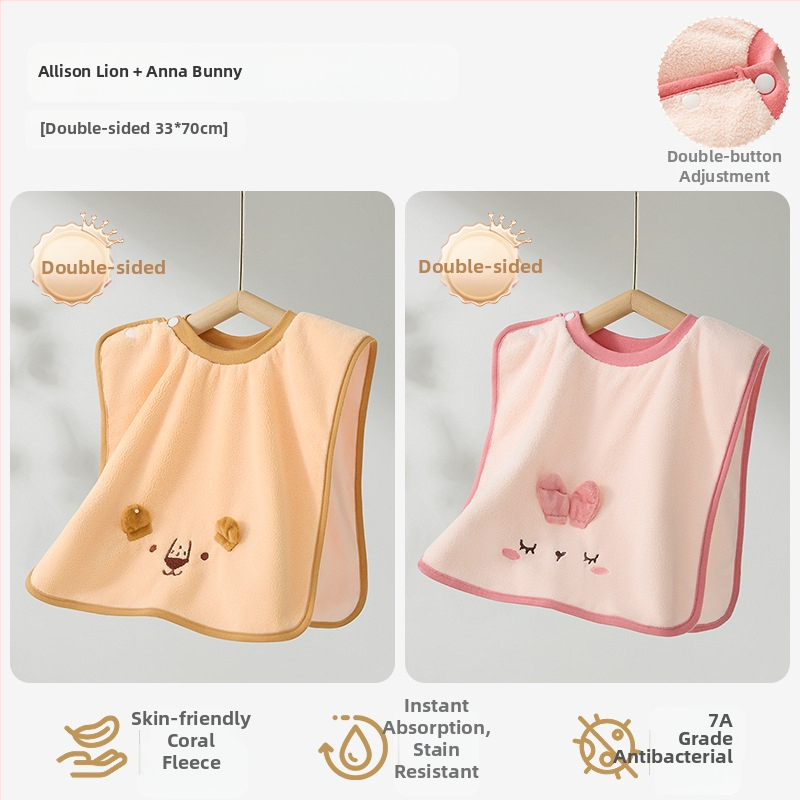 Laste näopuhastamiseks ja hammaste harjamiseks veekindla bibiga pesulapp, polüestri kiud, sobib 0–6-aastastele, kogu aasta kasutamiseks