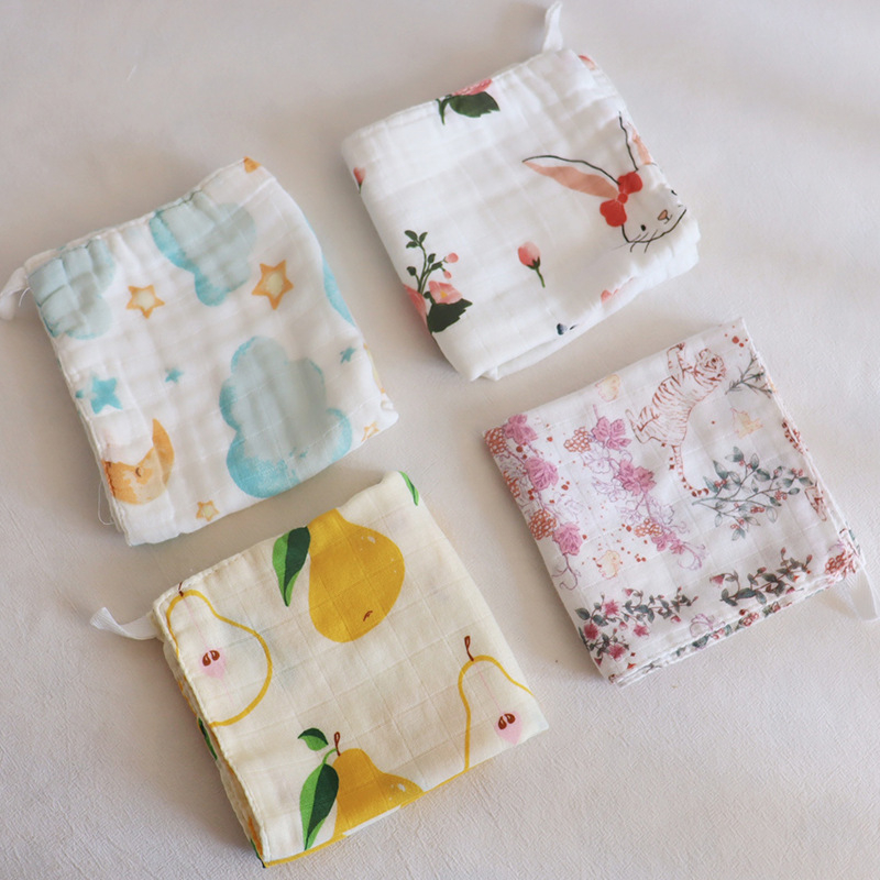 6‑slojni dječji ručnik od bambus-pamuk gaze, upijajući, uzorak životinja i cvijeća, za novorođenčad do 6 godina