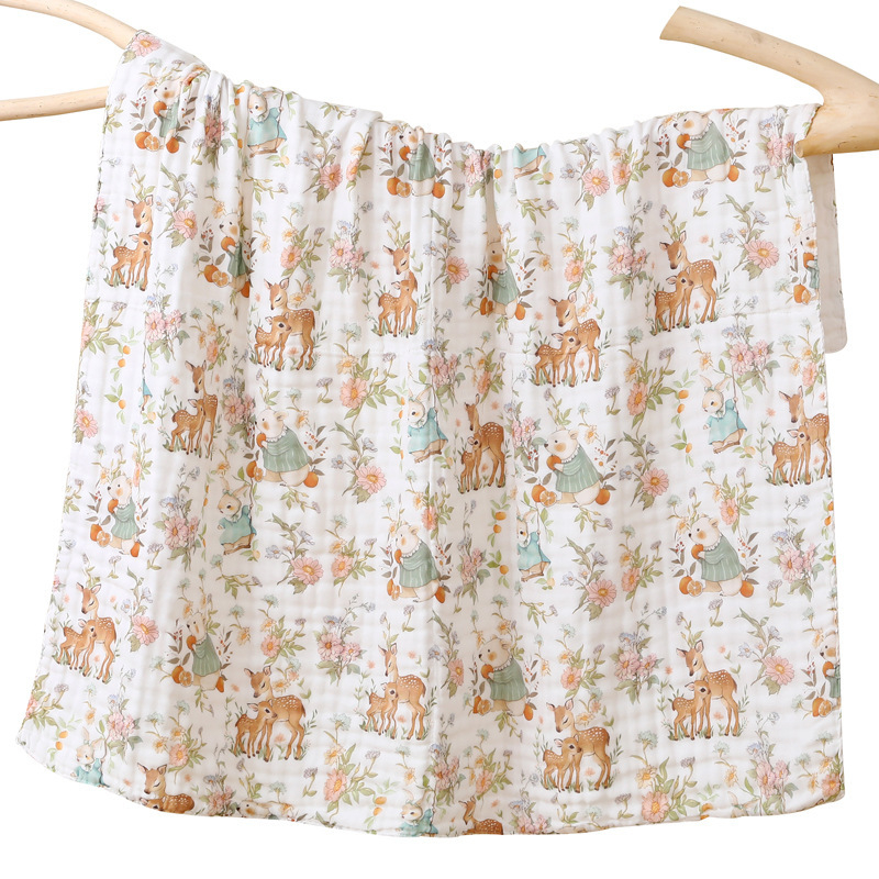 Kūdikių marlių rankšluostis su karikatūrų raštu – visiems metų laikams, 300–400 g, 40 siūlų, Spausdinta