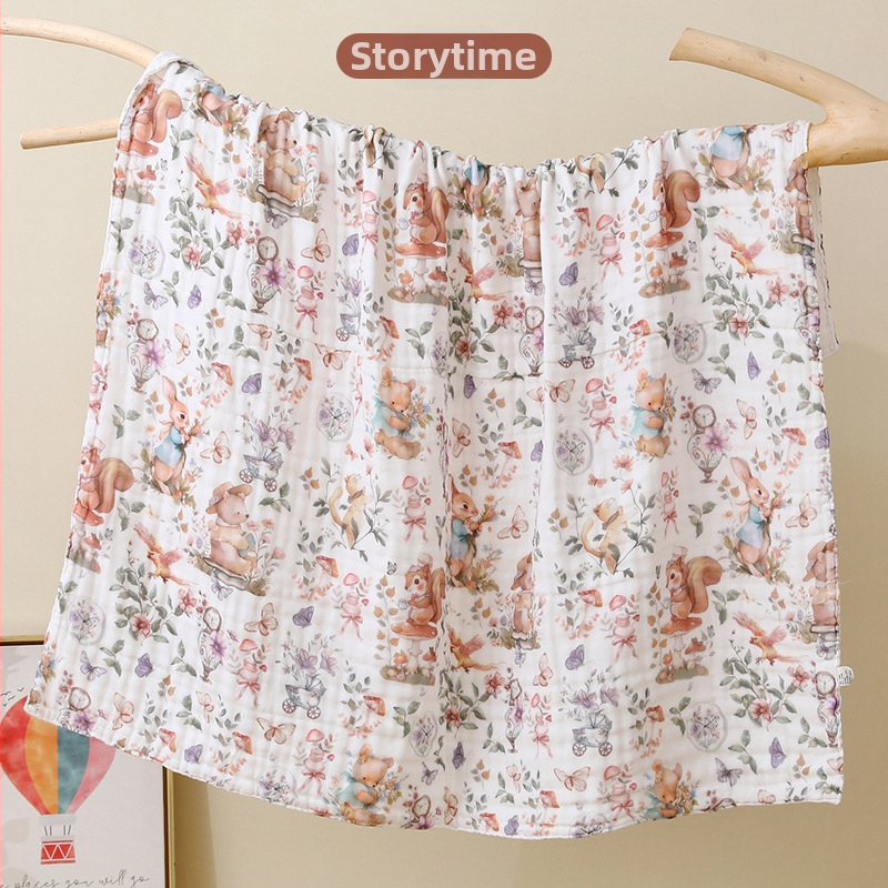 Kūdikių marlių rankšluostis su karikatūrų raštu – visiems metų laikams, 300–400 g, 40 siūlų, Spausdinta