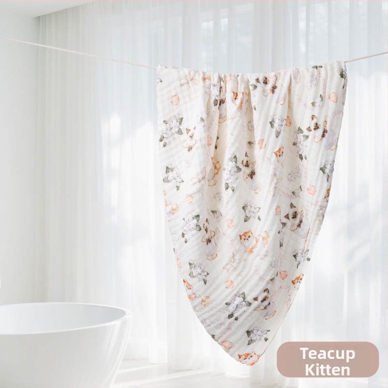 Kūdikių marlių rankšluostis su karikatūrų raštu – visiems metų laikams, 300–400 g, 40 siūlų, Spausdinta