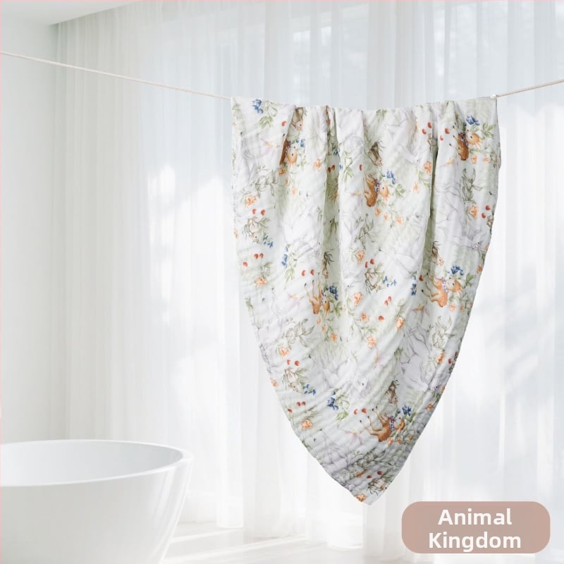 Kūdikių marlių rankšluostis su karikatūrų raštu – visiems metų laikams, 300–400 g, 40 siūlų, Spausdinta