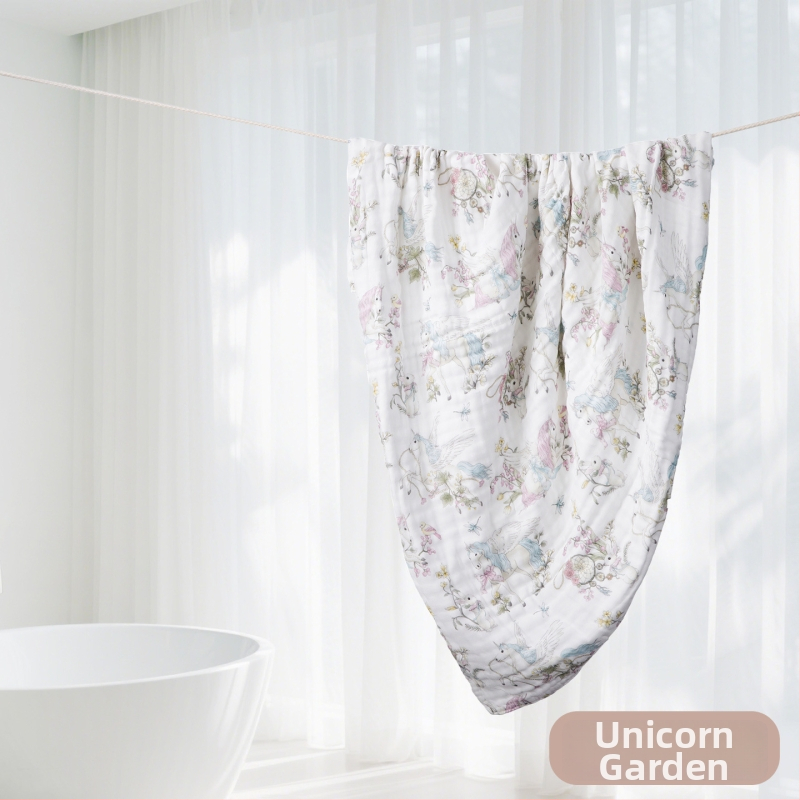 Kūdikių marlių rankšluostis su karikatūrų raštu – visiems metų laikams, 300–400 g, 40 siūlų, Spausdinta