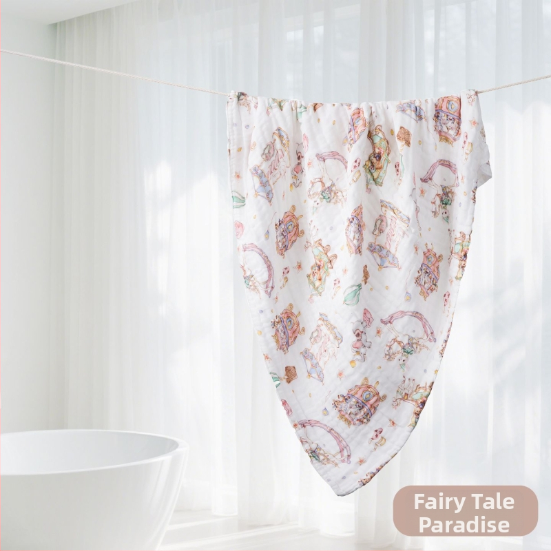 Kūdikių marlių rankšluostis su karikatūrų raštu – visiems metų laikams, 300–400 g, 40 siūlų, Spausdinta