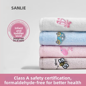 Sanli medvilninis veido rankšluostis su siuvinėjimu, 32S siūlai, svoris mažiau nei 50 g