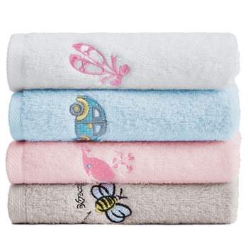 Sanli medvilninis veido rankšluostis su siuvinėjimu, 32S siūlai, svoris mažiau nei 50 g