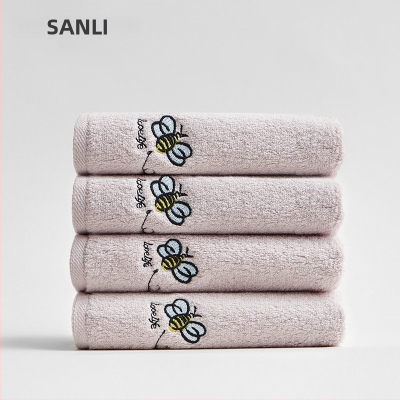 Sanli medvilninis veido rankšluostis su siuvinėjimu, 32S siūlai, svoris mažiau nei 50 g