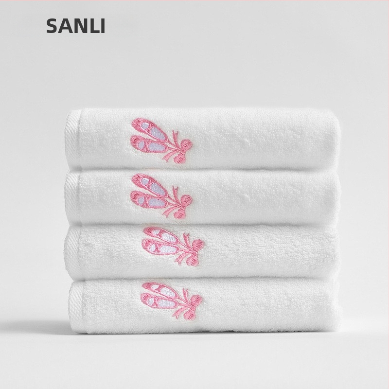 Sanli medvilninis veido rankšluostis su siuvinėjimu, 32S siūlai, svoris mažiau nei 50 g