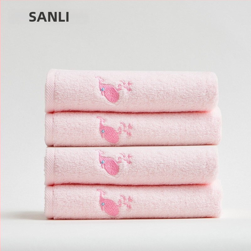 Sanli medvilninis veido rankšluostis su siuvinėjimu, 32S siūlai, svoris mažiau nei 50 g