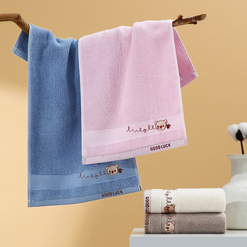 Vaikų veido rankšluostis su piešiniu meškiuko, 100% medvilnė, išsiuvinėtas dizainas, lygiava audinys, svoris 50–80 g