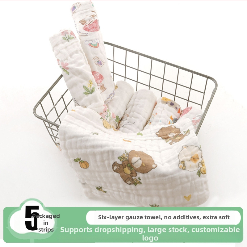 Šešių sluoksnių marlės kvadratinė servetė, 100% medvilnė, kūdikiams, viengyslė siūlė, sugėrimas 0–5 s