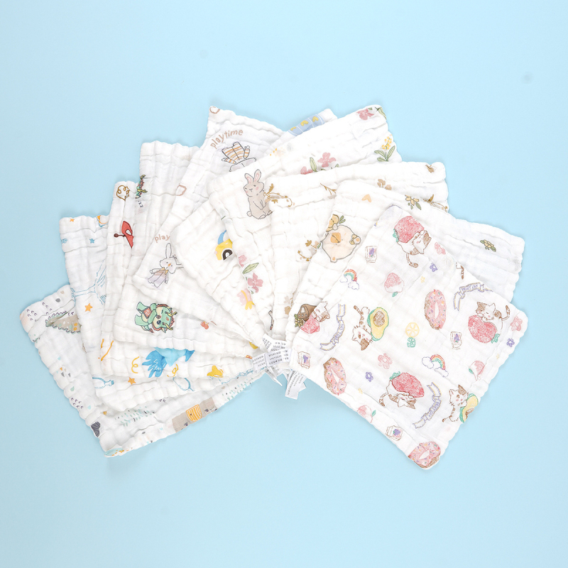 Šešių sluoksnių marlės kvadratinė servetė, 100% medvilnė, kūdikiams, viengyslė siūlė, sugėrimas 0–5 s