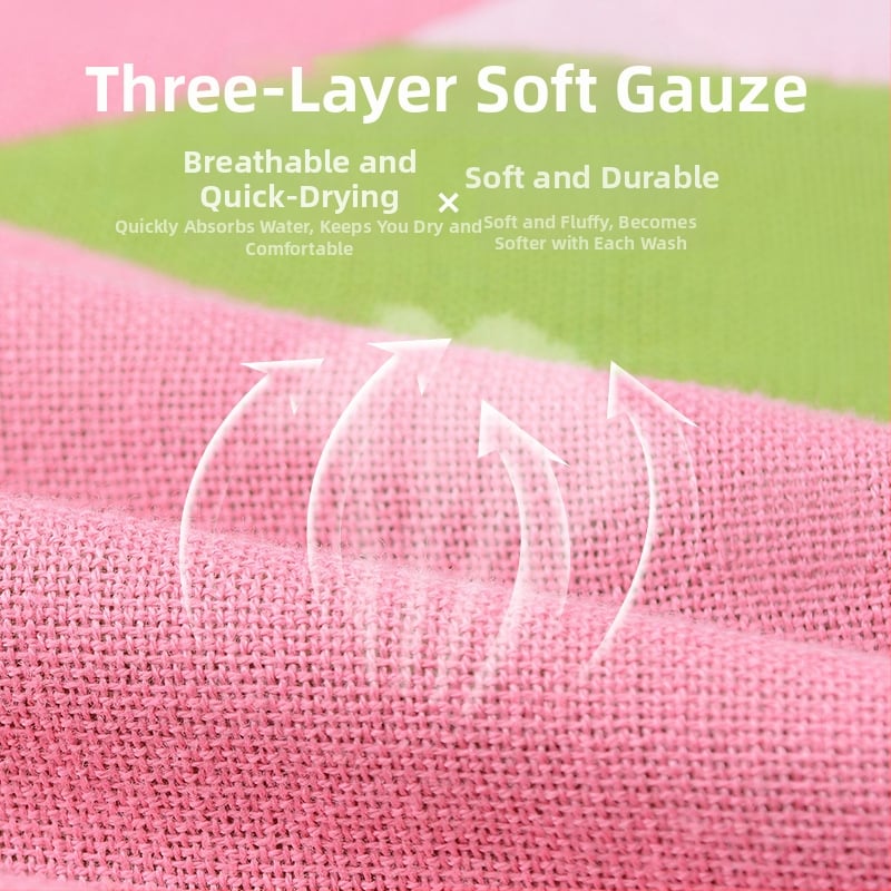 Bērnu tri slāņu gāzes dvieli dušas dvieļi, 50% kokvilna / 50% viskoze, 32 diegi, šuvs, 200–300 g