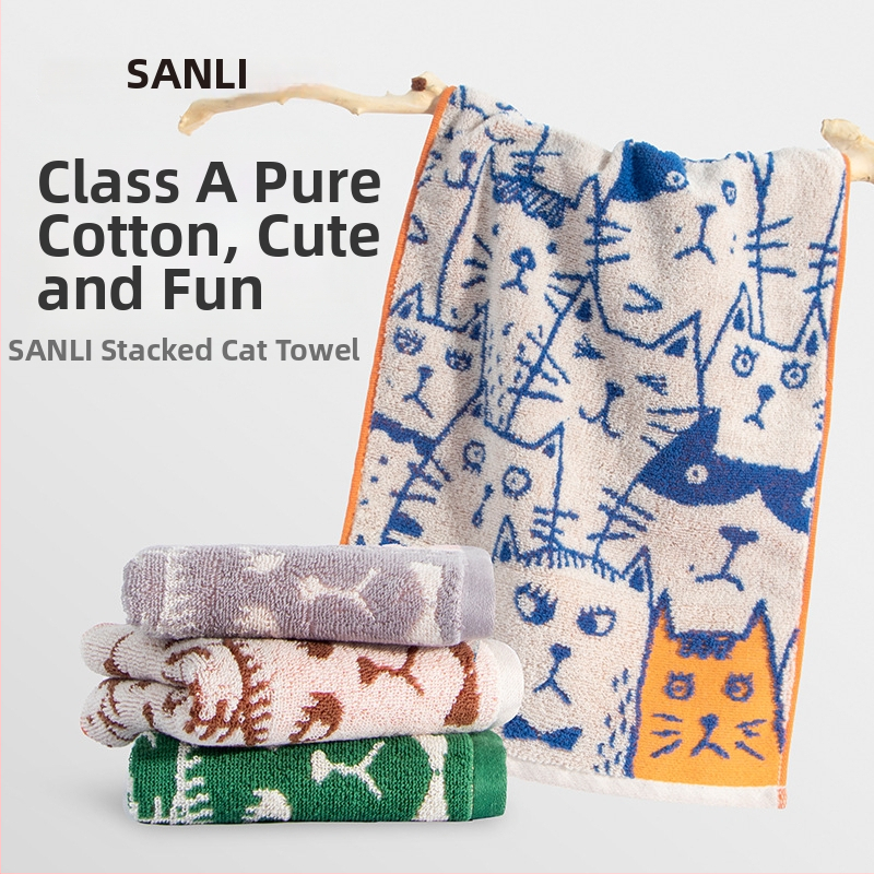 Kūdikio rankšluostis iš 100% medvilnės, džakardiniais dizainas katės grafiti – 150D, 80–100g