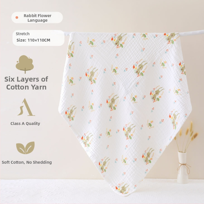 Šešių sluoksnių medvilninė marle kūdikių vonios rankšluostis, sugeriantis, su ranka nupieštu raštu, Klasė A