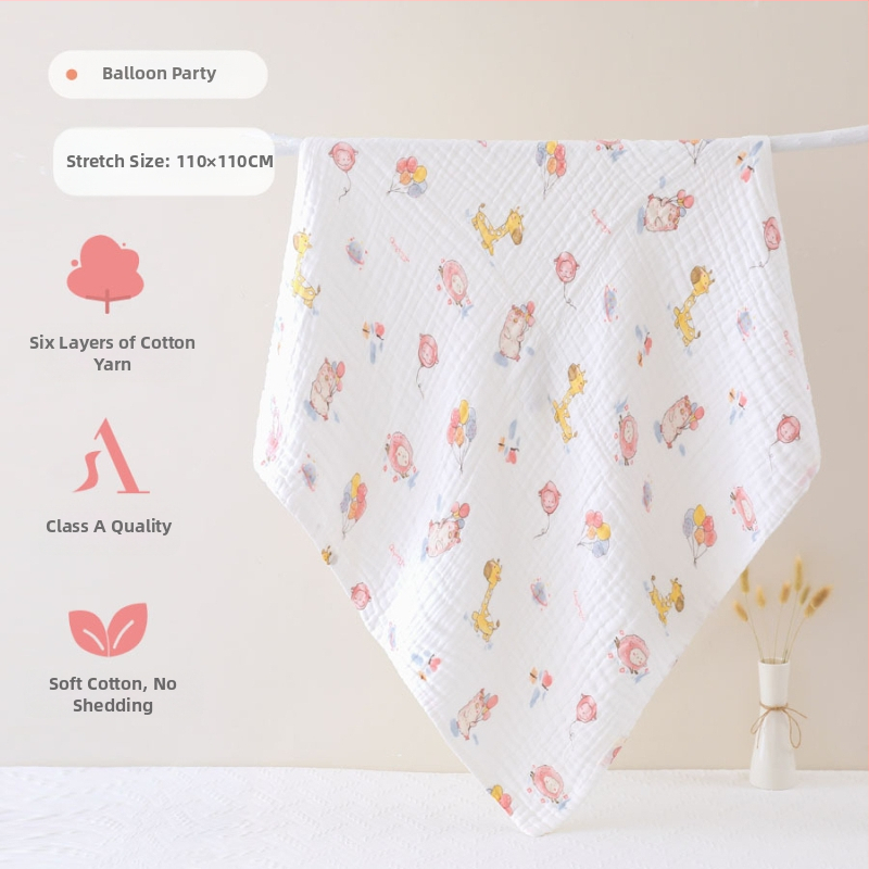 Šešių sluoksnių medvilninė marle kūdikių vonios rankšluostis, sugeriantis, su ranka nupieštu raštu, Klasė A