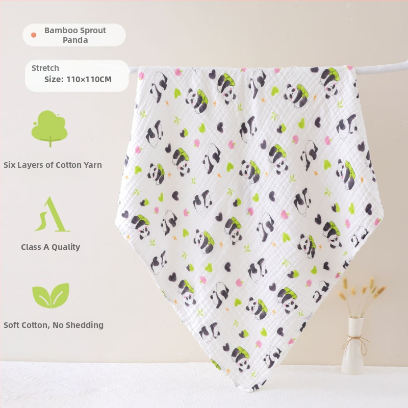 Šešių sluoksnių medvilninė marle kūdikių vonios rankšluostis, sugeriantis, su ranka nupieštu raštu, Klasė A