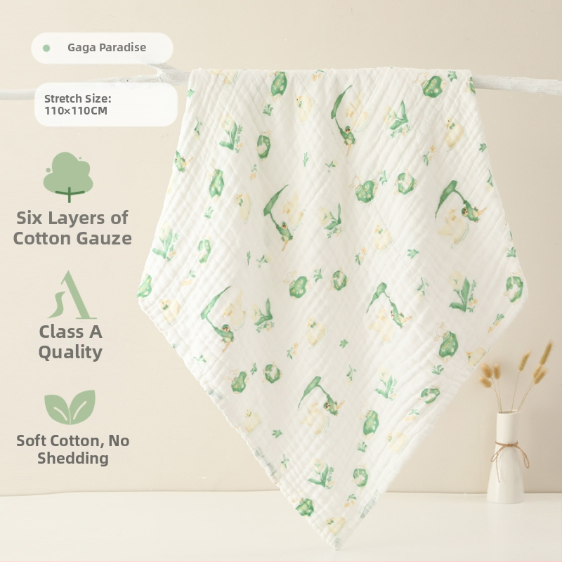 Šešių sluoksnių medvilninė marle kūdikių vonios rankšluostis, sugeriantis, su ranka nupieštu raštu, Klasė A