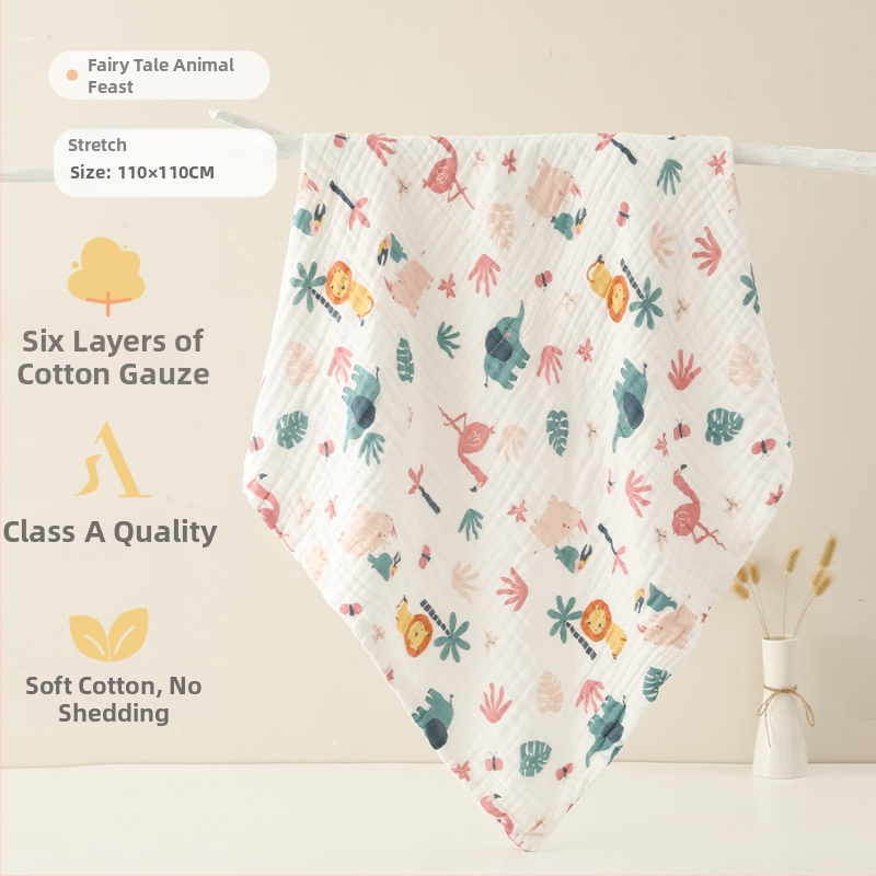 Šešių sluoksnių medvilninė marle kūdikių vonios rankšluostis, sugeriantis, su ranka nupieštu raštu, Klasė A